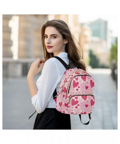 Pink Seamless Pattern with Heart Women Backpack Purse Shoulder Bag Color Medium $18.47 Backpacks