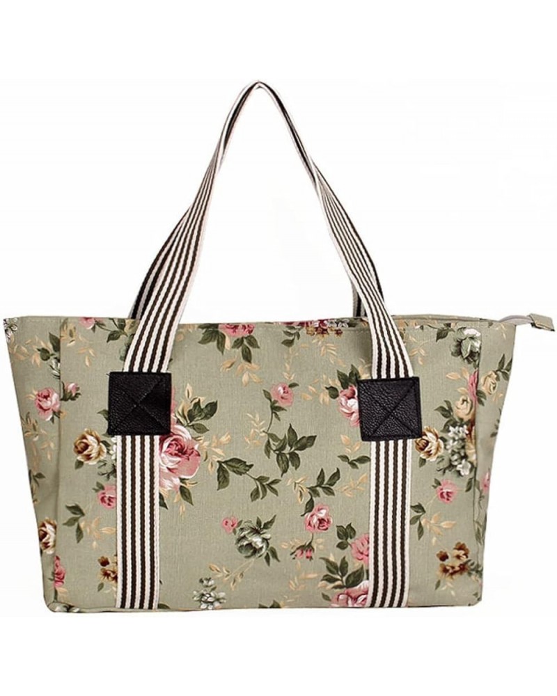 Printed canvas large bag hand-held one-shoulder women's floral cloth women's bag Big Green Flower $24.57 Shoulder Bags