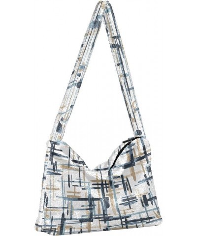 Watercolor Plaid Women Hobo Handbags, Plush Tote Single Shoulder Purse Plaid Random Black Teal Creative $10.91 Totes