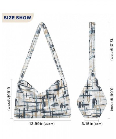 Watercolor Plaid Women Hobo Handbags, Plush Tote Single Shoulder Purse Plaid Random Black Teal Creative $10.91 Totes