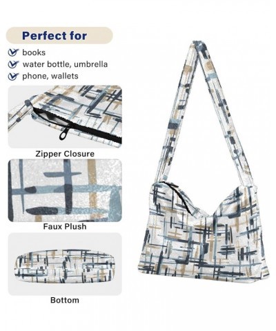 Watercolor Plaid Women Hobo Handbags, Plush Tote Single Shoulder Purse Plaid Random Black Teal Creative $10.91 Totes