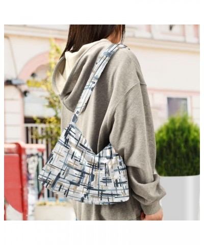 Watercolor Plaid Women Hobo Handbags, Plush Tote Single Shoulder Purse Plaid Random Black Teal Creative $10.91 Totes