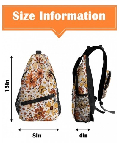 Sling Backpack, Hello Autumn Pink Pumpkins Fall Floral Thanksgiving Waterproof Lightweight Small Sling Bag, Travel Chest Bag ...