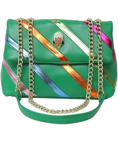 Women's shoulder bag with eagle head striped chain crossbody bag Green $24.07 Crossbody Bags