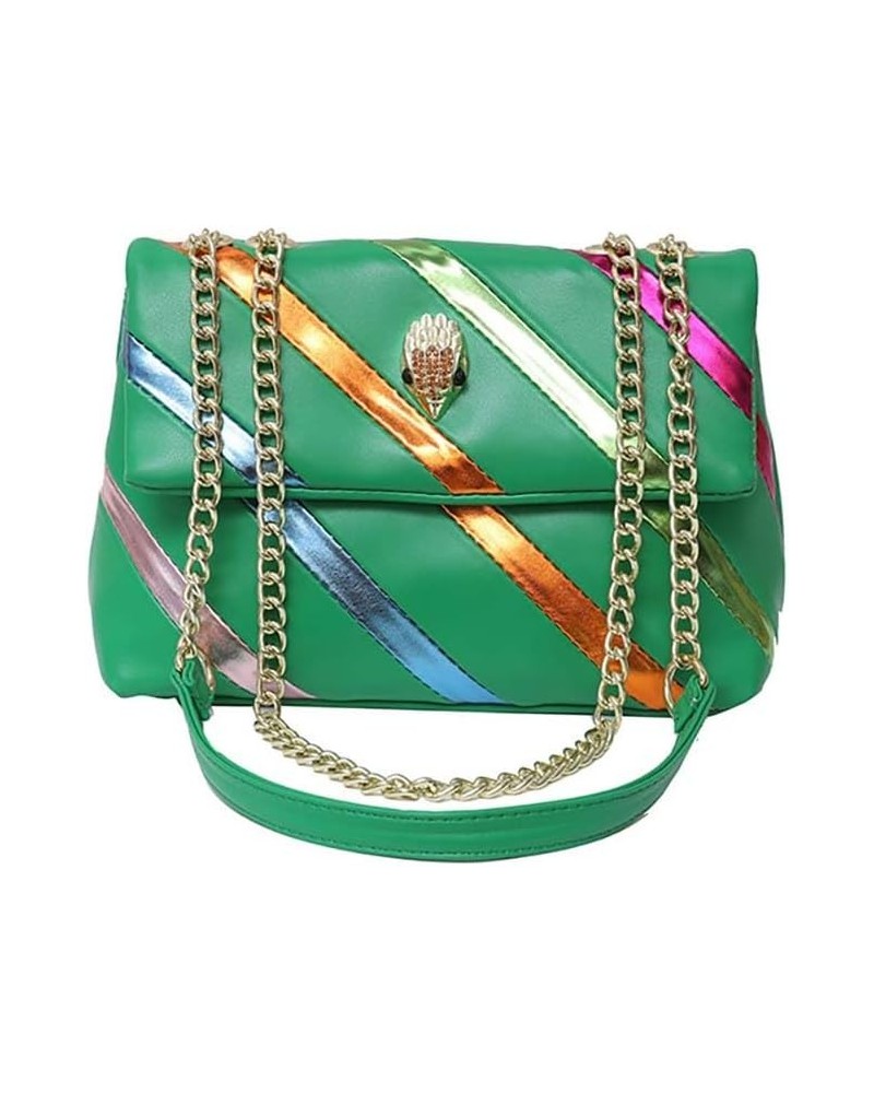 Women's shoulder bag with eagle head striped chain crossbody bag Green $24.07 Crossbody Bags