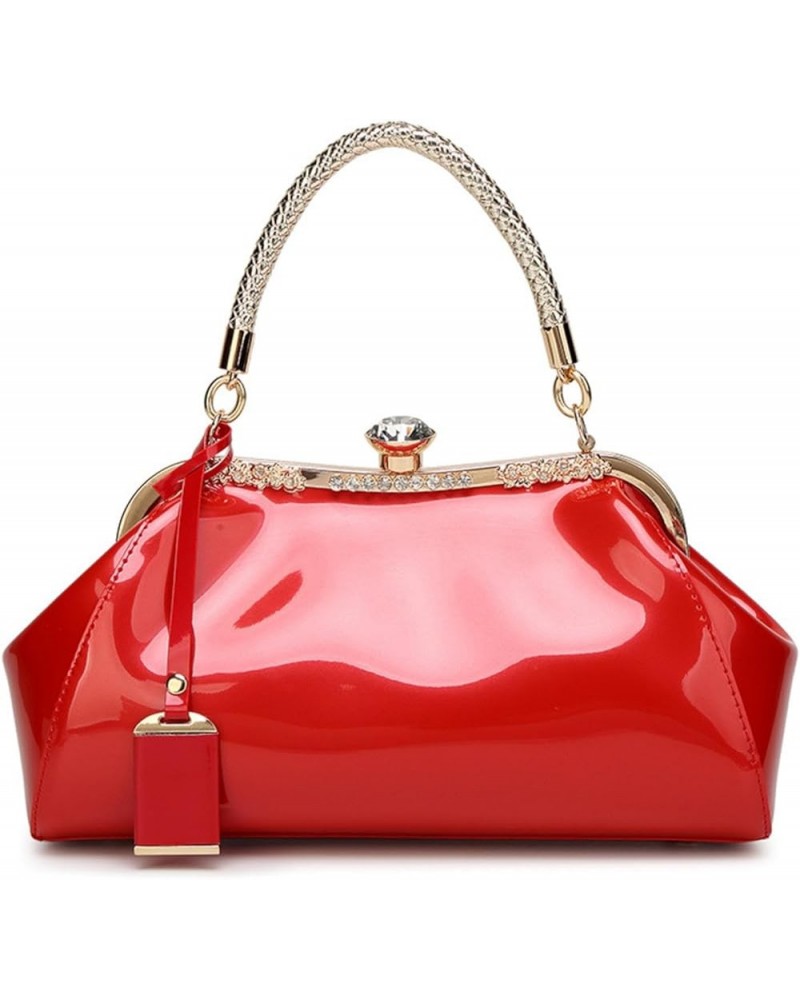 European And American Fashionable Patent Leather Bags, Glossy Handbags, Shoulder Crossbody Bags, Bridal Dinner Bags Red $13.3...