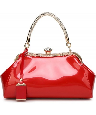 European And American Fashionable Patent Leather Bags, Glossy Handbags, Shoulder Crossbody Bags, Bridal Dinner Bags Red $13.3...