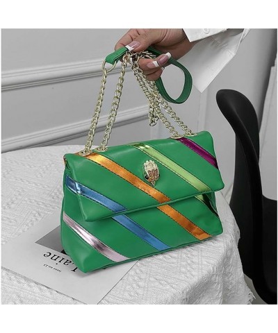 Women's shoulder bag with eagle head striped chain crossbody bag Green $24.07 Crossbody Bags