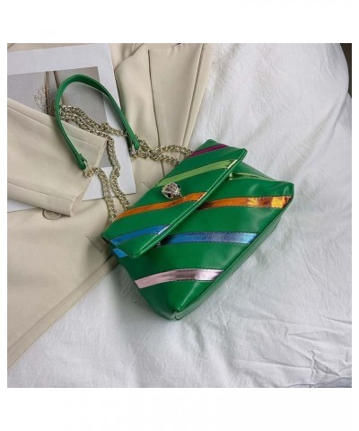 Women's shoulder bag with eagle head striped chain crossbody bag Green $24.07 Crossbody Bags