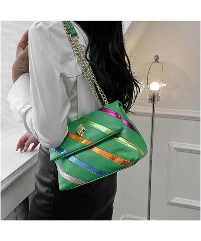 Women's shoulder bag with eagle head striped chain crossbody bag Green $24.07 Crossbody Bags