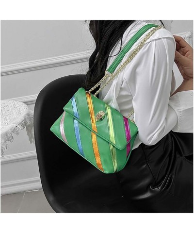 Women's shoulder bag with eagle head striped chain crossbody bag Green $24.07 Crossbody Bags