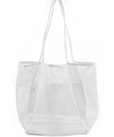 Beach net bag large capacity handbag women's casual beach bag wash clothes White $9.68 Shoulder Bags