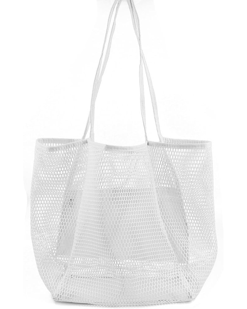 Beach net bag large capacity handbag women's casual beach bag wash clothes White $9.68 Shoulder Bags