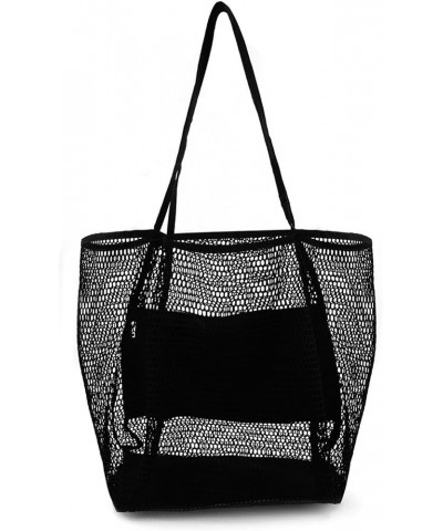 Beach net bag large capacity handbag women's casual beach bag wash clothes White $9.68 Shoulder Bags