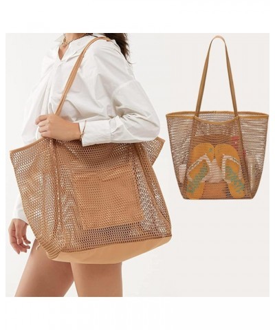 Beach net bag large capacity handbag women's casual beach bag wash clothes White $9.68 Shoulder Bags