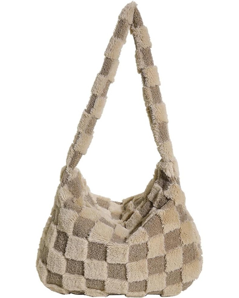 Large Capacity tote bag plush fashion casual all-match niche personality shoulder bag Khaki $32.08 Totes