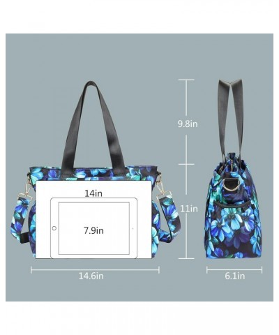 Crossbody Bags Shoulder Tote Handbag Nylon With Straps Waterproof Multi Bottle Pockets For Women Trendy Blue Flowers in Black...