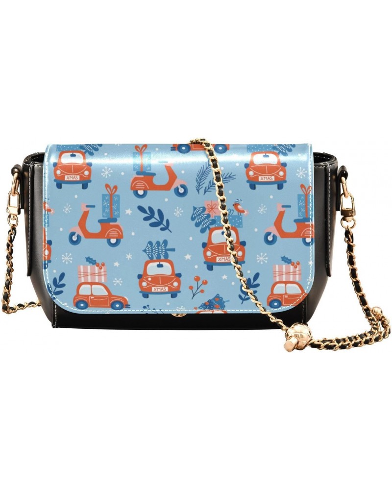 Blue Funny Car Christmas Trees Crossbody Purse for Women Side Bags with Adjustable Strap Waterproof Bag $18.85 Crossbody Bags