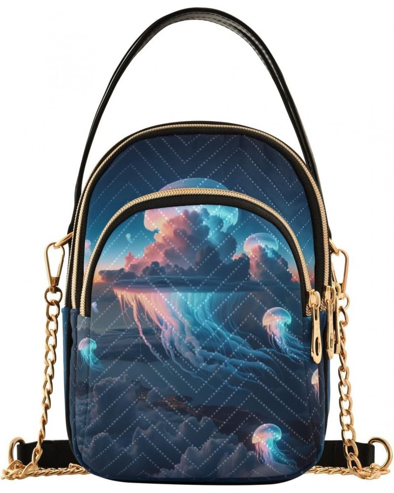 Artistic Lighting Jellyfish Clouds Crossbody Bags for Women Quilted Shoulder Bag Handbag with Chain Strap Trendy Cross Body C...