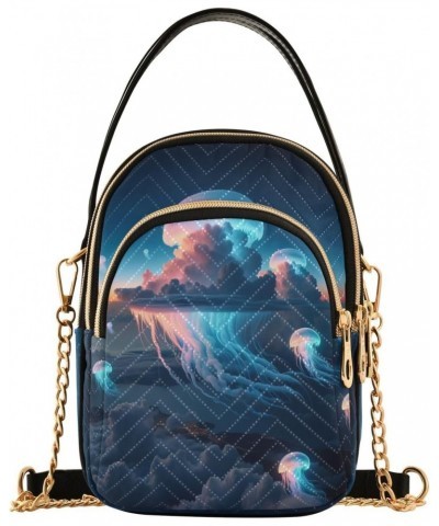 Artistic Lighting Jellyfish Clouds Crossbody Bags for Women Quilted Shoulder Bag Handbag with Chain Strap Trendy Cross Body C...