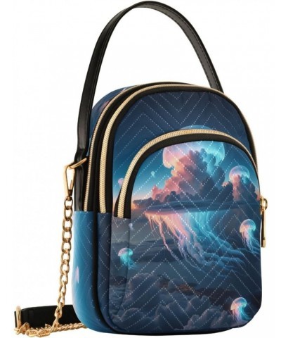 Artistic Lighting Jellyfish Clouds Crossbody Bags for Women Quilted Shoulder Bag Handbag with Chain Strap Trendy Cross Body C...