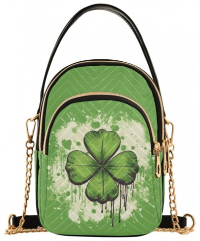 St. Patrick's Four Leaf Clover Women's Crossbody Handbags with Zipper, Casual Leather Cell Phone Purse Crossbody Bags for Lad...