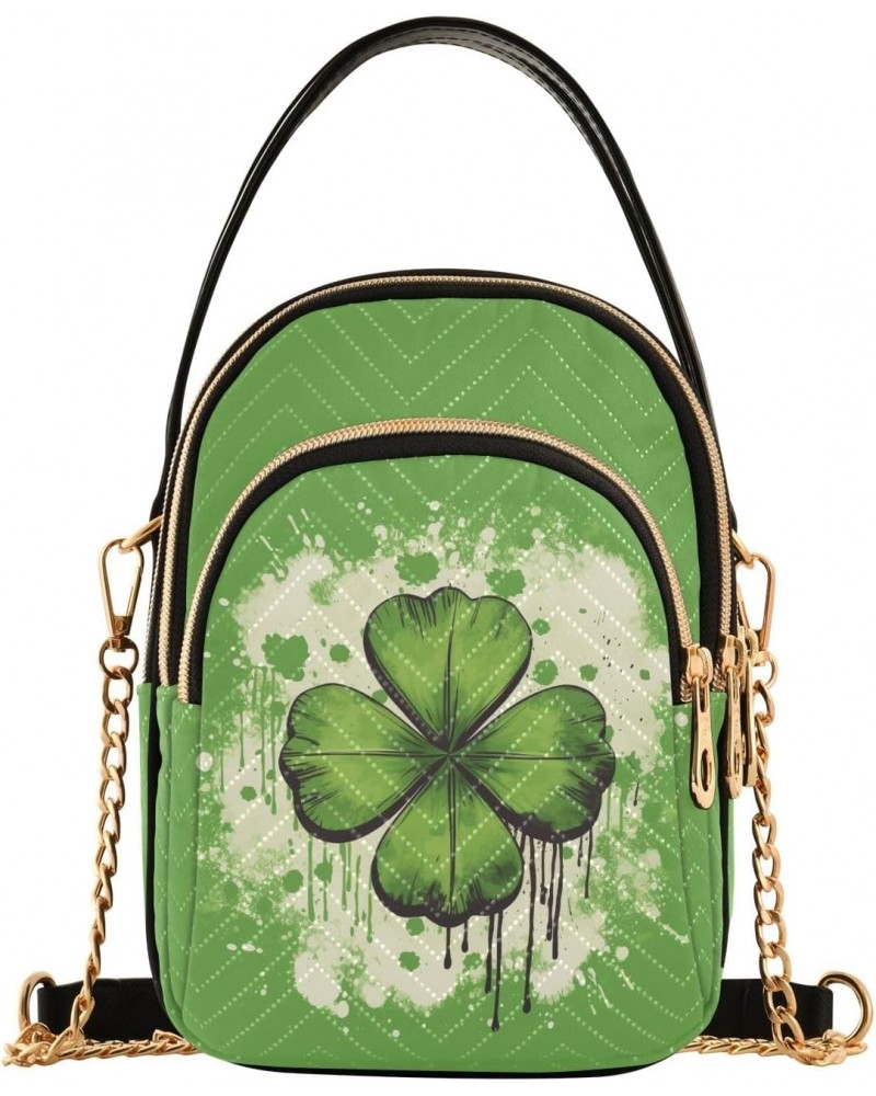 St. Patrick's Four Leaf Clover Women's Crossbody Handbags with Zipper, Casual Leather Cell Phone Purse Crossbody Bags for Lad...