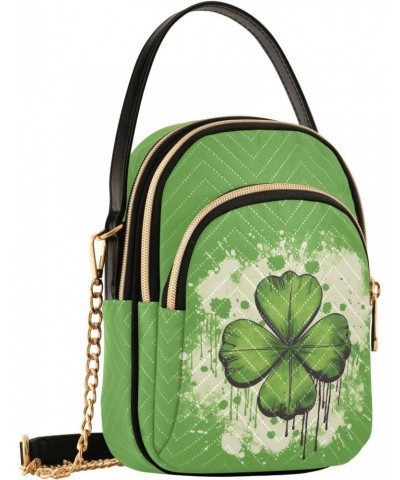 St. Patrick's Four Leaf Clover Women's Crossbody Handbags with Zipper, Casual Leather Cell Phone Purse Crossbody Bags for Lad...