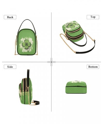 St. Patrick's Four Leaf Clover Women's Crossbody Handbags with Zipper, Casual Leather Cell Phone Purse Crossbody Bags for Lad...