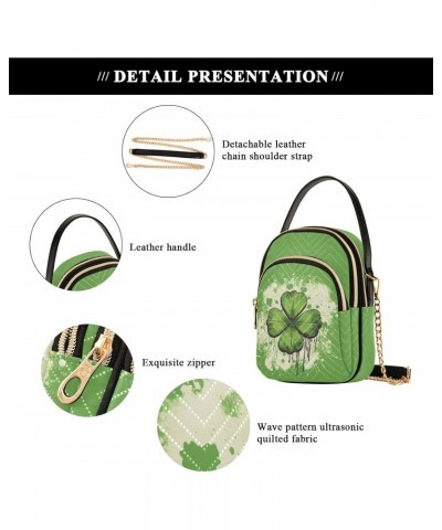 St. Patrick's Four Leaf Clover Women's Crossbody Handbags with Zipper, Casual Leather Cell Phone Purse Crossbody Bags for Lad...