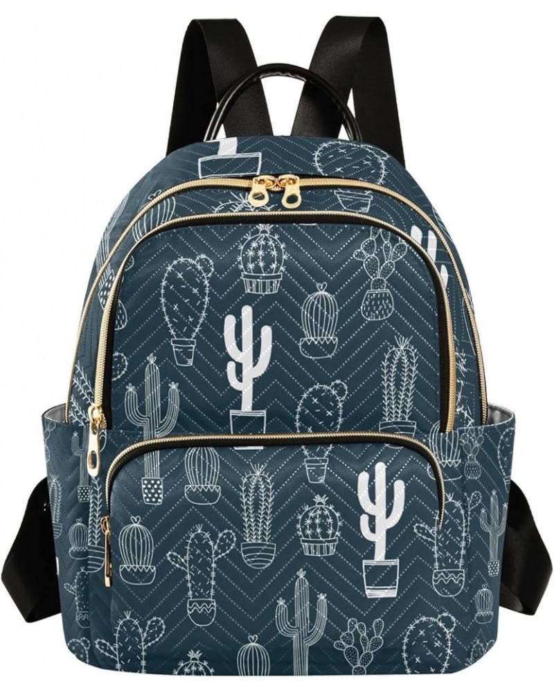 Women Backpack Botany Cactus Navy Anti-Theft Travel Backpack with Luggage Belt Lightweight Handbag Lady Purse Roomy Double Zi...