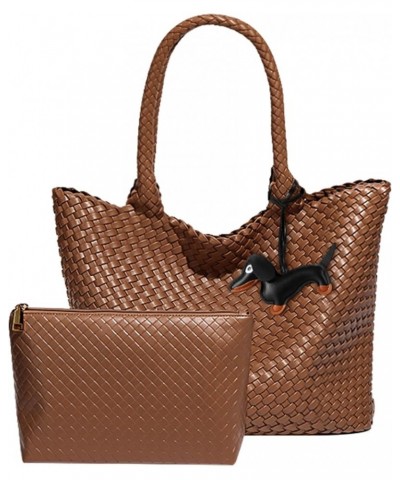 Woven Tote Bag for Women, Vegan Leather Handwoven Bags with Small Purse, Large Travel Top Handle Handbags Brown $31.89 Totes