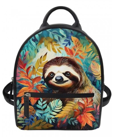 Dog Pug Print Mini Hiking Backpack For Women Pu Leather Cute Womens Small Shoulder Bag Small Daypack For Girls Sloth Tropical...