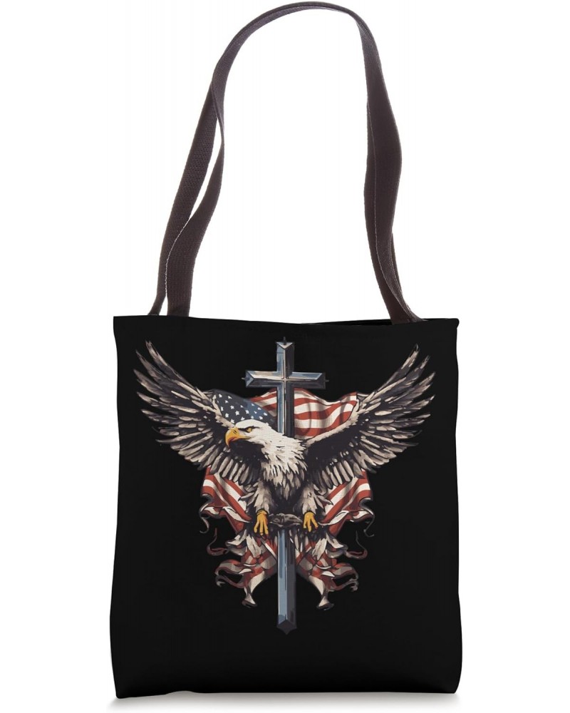 Christian American Eagle Cross American Flag Vintage Tote Bag $15.92 Totes