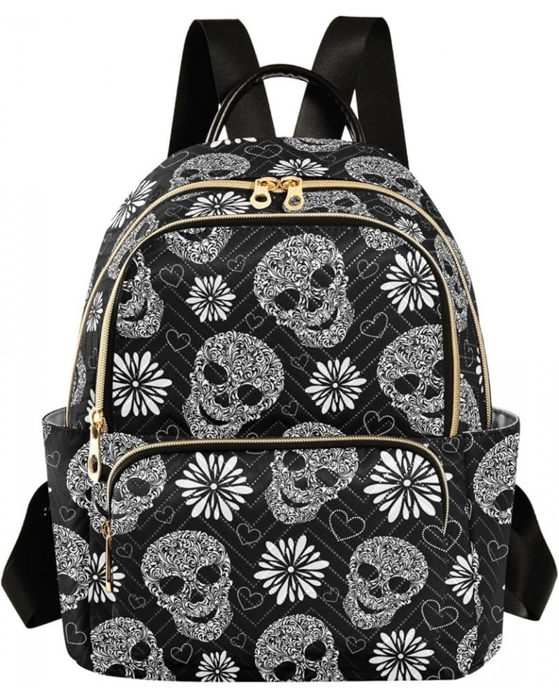 Floral Skulls Black Backpack Purse for Women Ladies Fashion Travel MiniShoulder Bags Back Pack Weekend Bag,M Small $14.35 Bac...