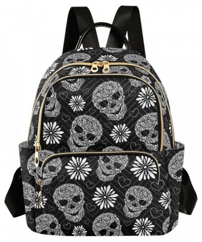 Floral Skulls Black Backpack Purse for Women Ladies Fashion Travel MiniShoulder Bags Back Pack Weekend Bag,M Small $14.35 Bac...