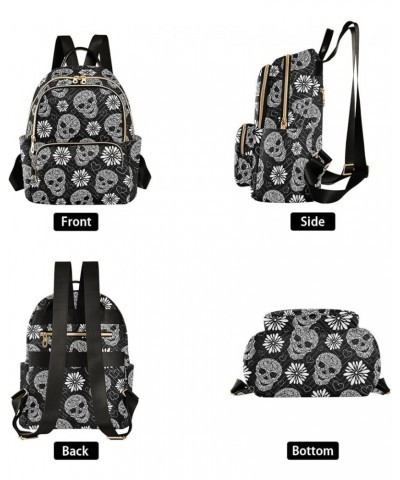 Floral Skulls Black Backpack Purse for Women Ladies Fashion Travel MiniShoulder Bags Back Pack Weekend Bag,M Small $14.35 Bac...