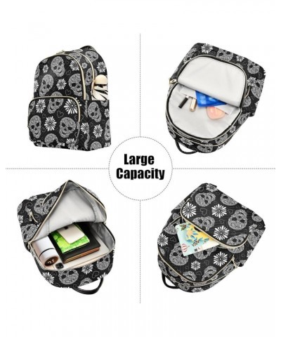 Floral Skulls Black Backpack Purse for Women Ladies Fashion Travel MiniShoulder Bags Back Pack Weekend Bag,M Small $14.35 Bac...