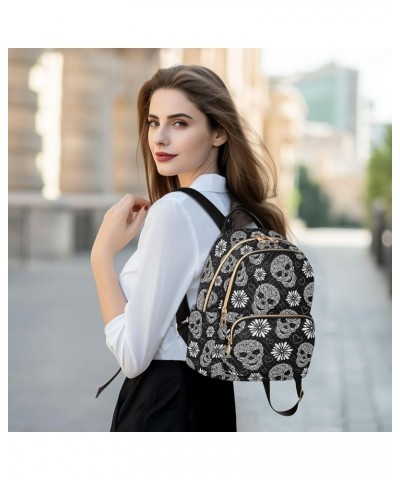 Floral Skulls Black Backpack Purse for Women Ladies Fashion Travel MiniShoulder Bags Back Pack Weekend Bag,M Small $14.35 Bac...