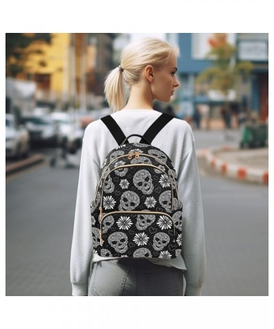 Floral Skulls Black Backpack Purse for Women Ladies Fashion Travel MiniShoulder Bags Back Pack Weekend Bag,M Small $14.35 Bac...