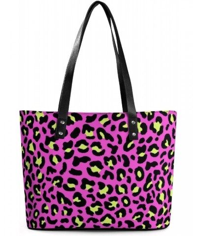 Womens Handbag Purple Leopard Patterns Leather Tote Bag Top Handle Satchel Bags For Lady $15.05 Totes