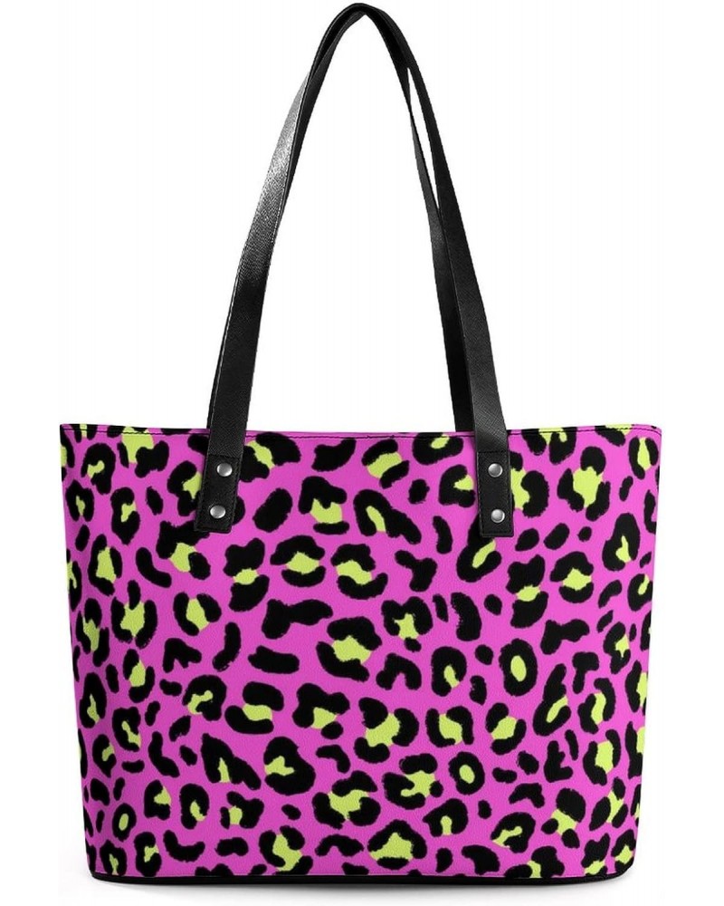 Womens Handbag Purple Leopard Patterns Leather Tote Bag Top Handle Satchel Bags For Lady $15.05 Totes