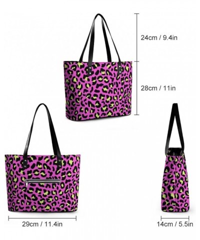 Womens Handbag Purple Leopard Patterns Leather Tote Bag Top Handle Satchel Bags For Lady $15.05 Totes