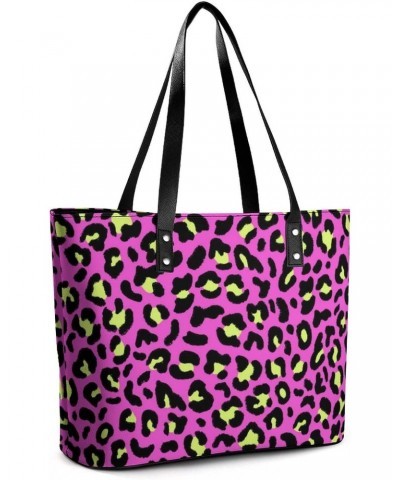 Womens Handbag Purple Leopard Patterns Leather Tote Bag Top Handle Satchel Bags For Lady $15.05 Totes