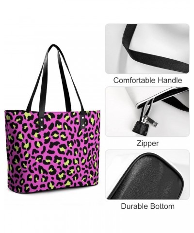 Womens Handbag Purple Leopard Patterns Leather Tote Bag Top Handle Satchel Bags For Lady $15.05 Totes