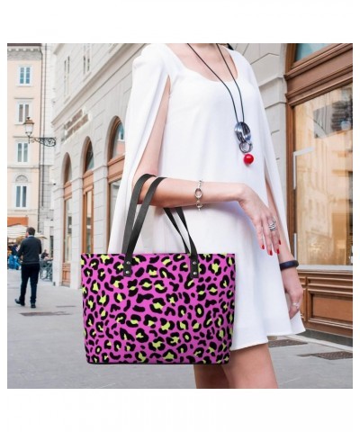 Womens Handbag Purple Leopard Patterns Leather Tote Bag Top Handle Satchel Bags For Lady $15.05 Totes