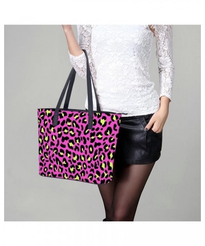 Womens Handbag Purple Leopard Patterns Leather Tote Bag Top Handle Satchel Bags For Lady $15.05 Totes