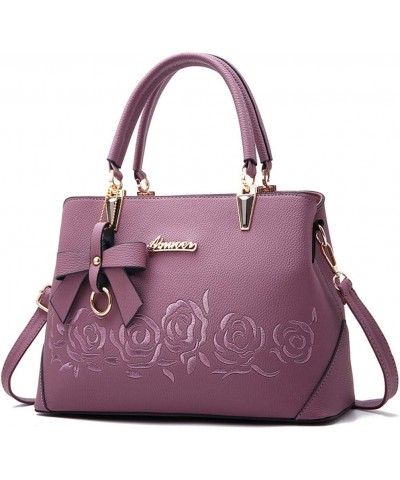 Women Handbag PU Leather Messenger Bags Top Handle Satchel Rose Embroidery Tote Bag Purple $27.02 Totes