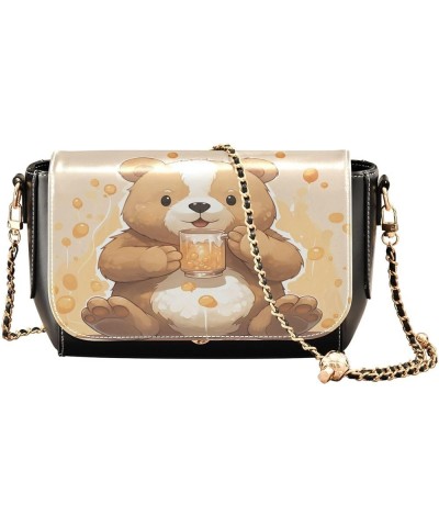 Bear Drink Milk Leather Crossbody Bags, Crossbody Purses for Women Leather, Leather Zipper Shoulder Bag Bear Drink Milk-4 $23...