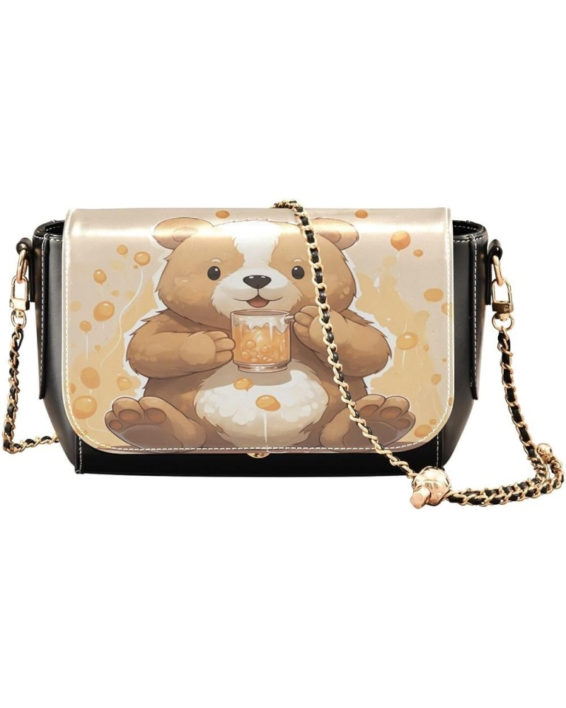 Bear Drink Milk Leather Crossbody Bags, Crossbody Purses for Women Leather, Leather Zipper Shoulder Bag Bear Drink Milk-4 $23...